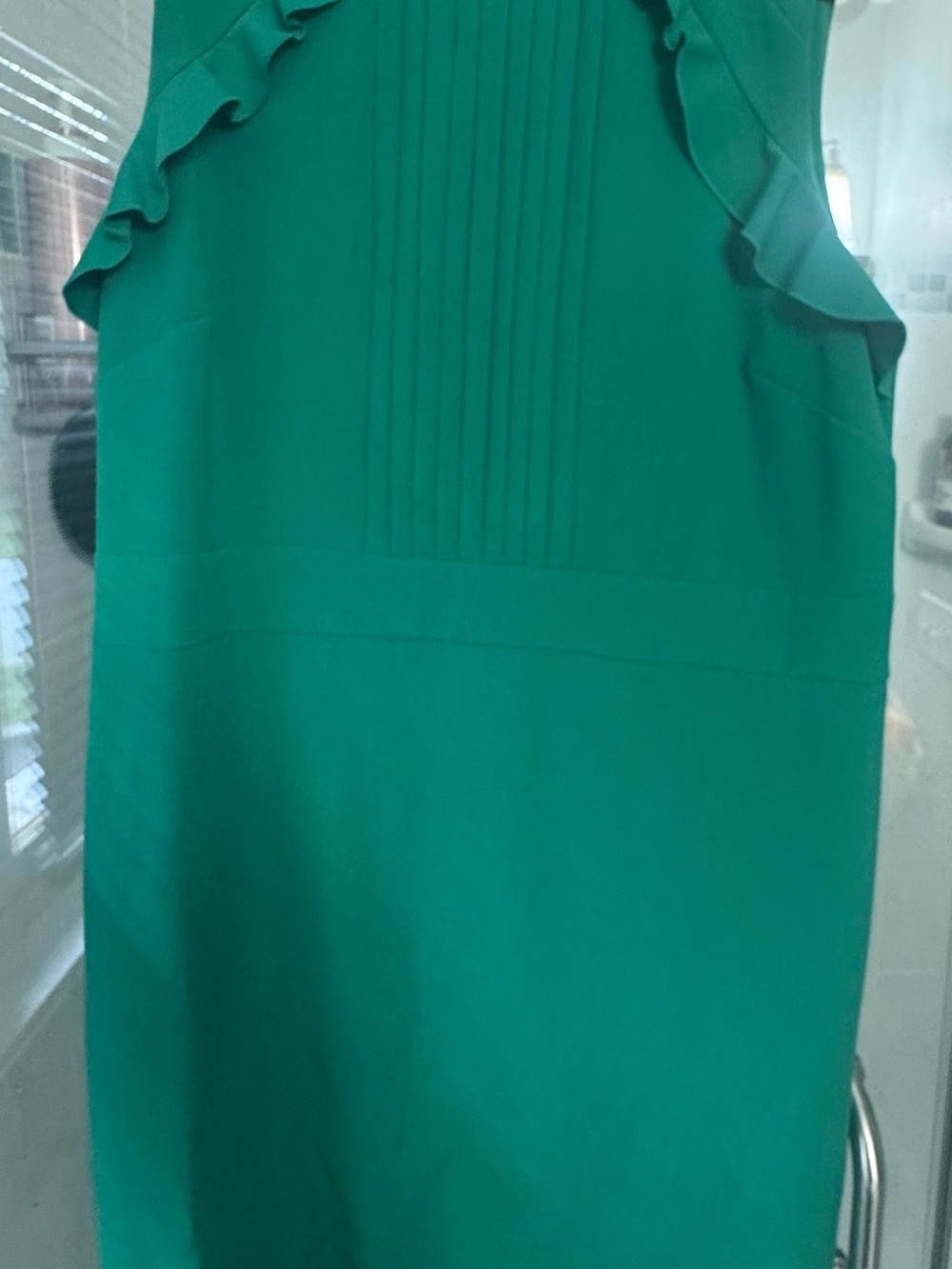 Ann Taylor Green Sleeveless Pintuck Ruffle Midi Dress